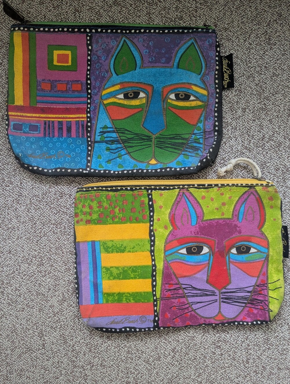 Colorful Cat Art Zip Pouches - Pair